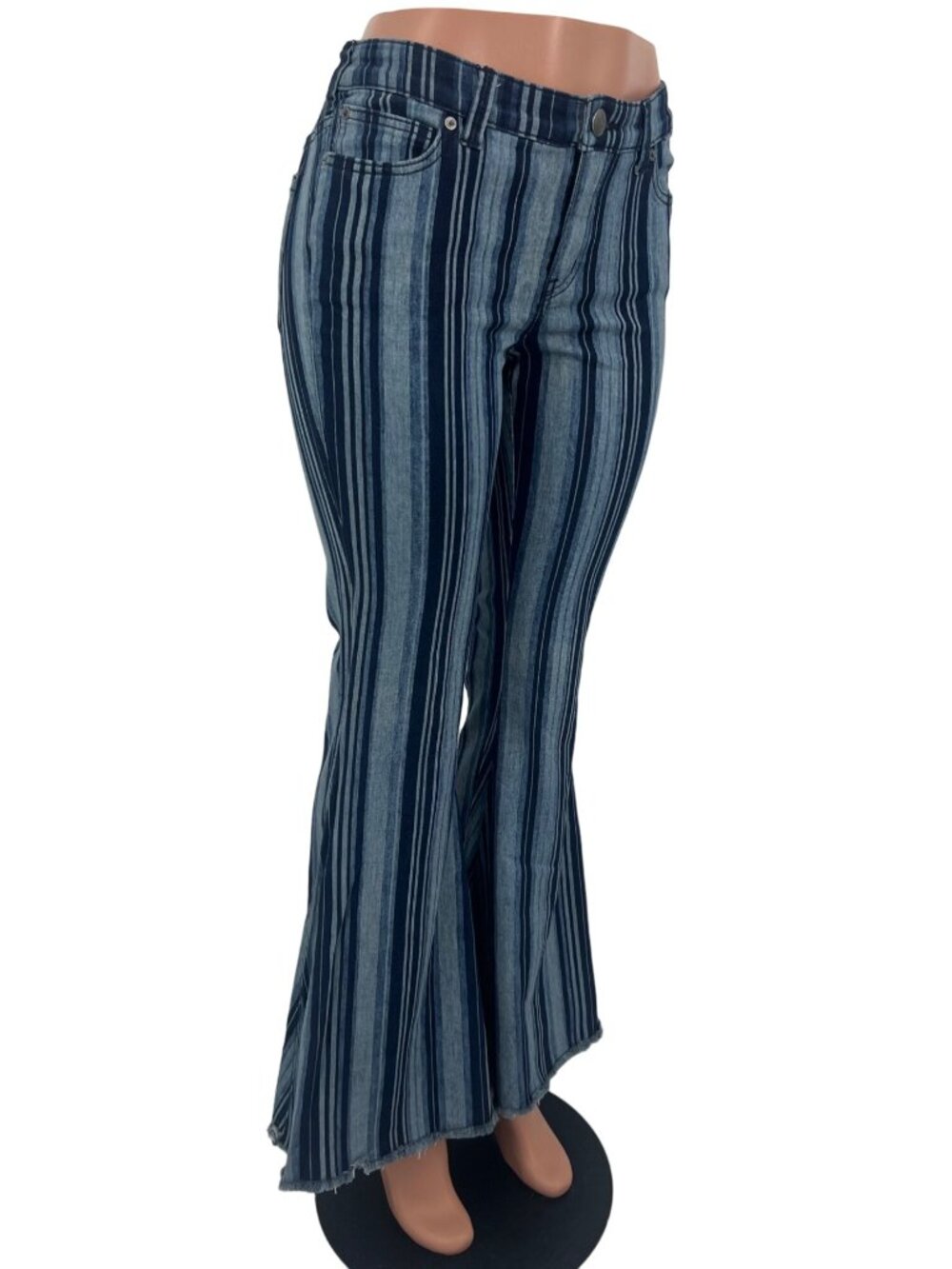 RARE NWT Free People Blue Stripe Super Flare Bell Bottom Jeans | Costal Cowgirl - Picture 6 of 16